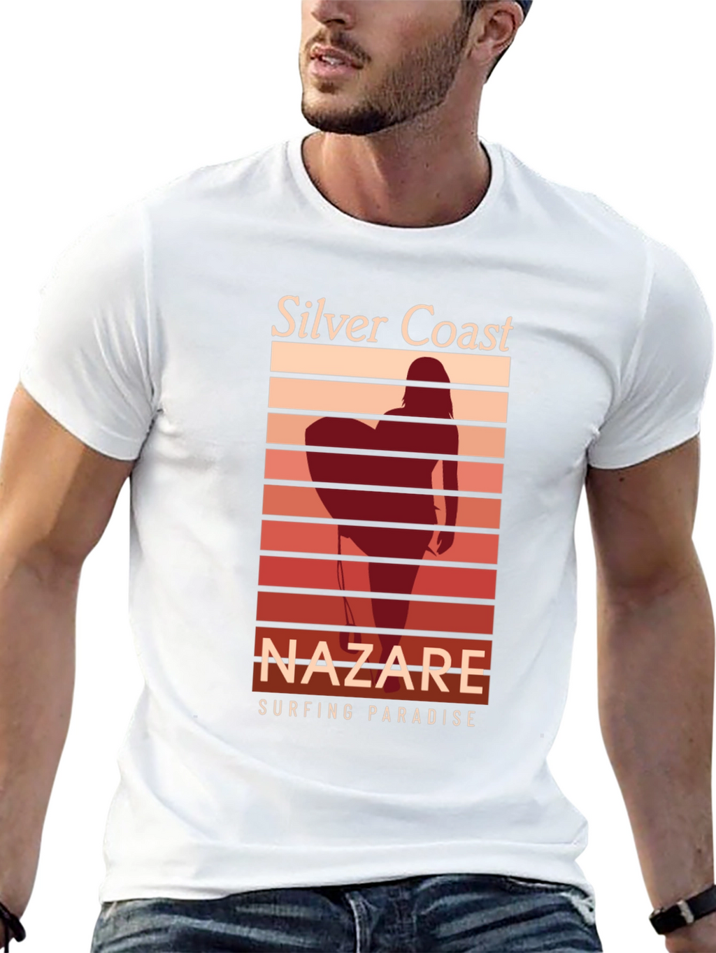 Silver Coast Nazare Surfing Paradise Black T-Shirt