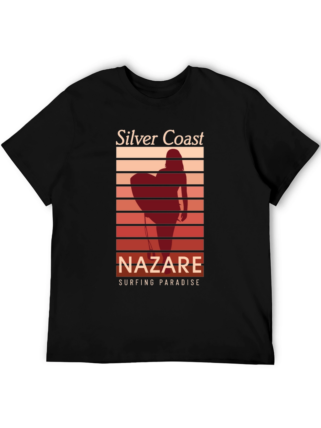 Silver Coast Nazare Surfing Paradise Black T-Shirt