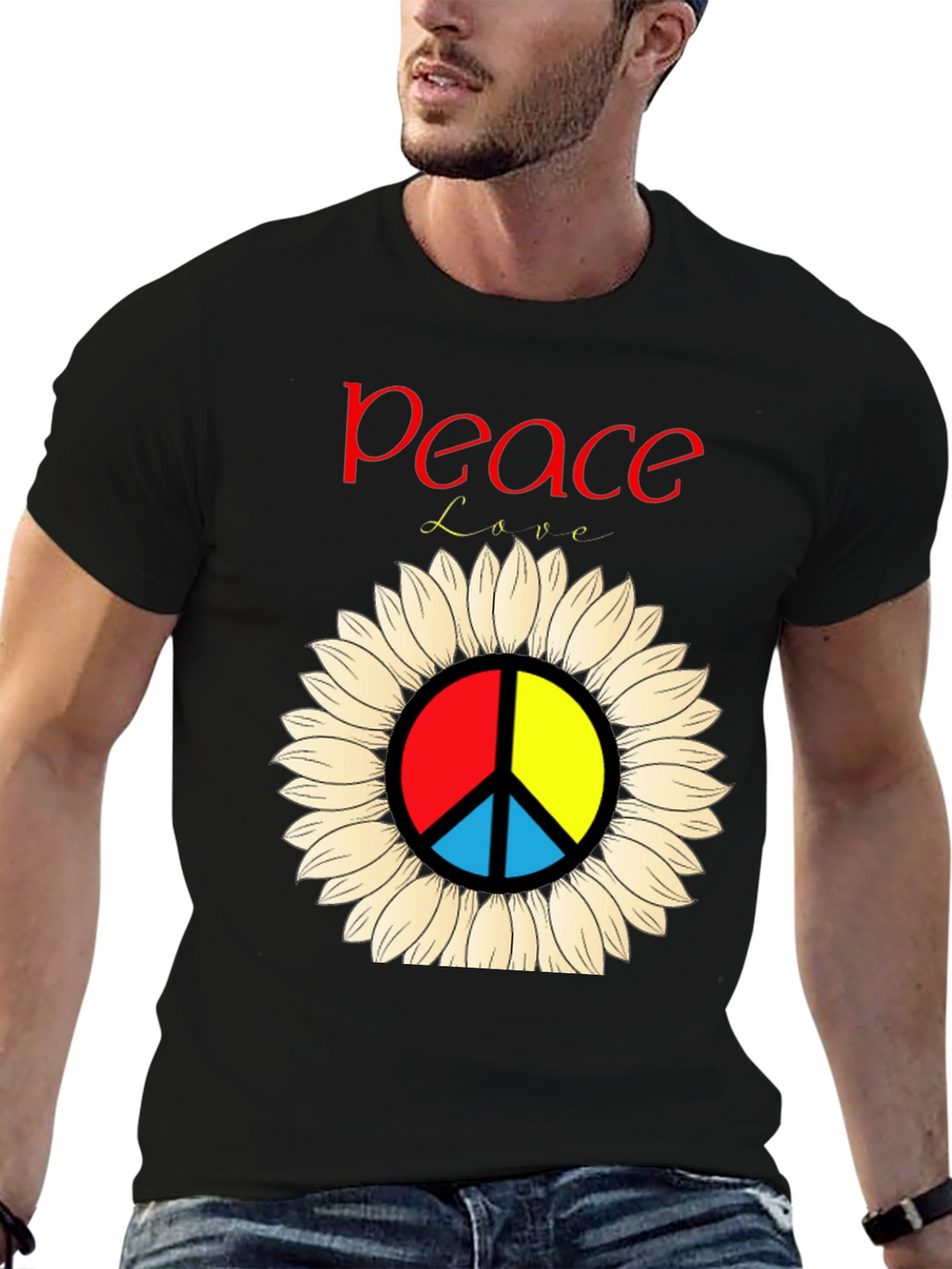 Peace & Love Sunflower Graphic Tee - Black