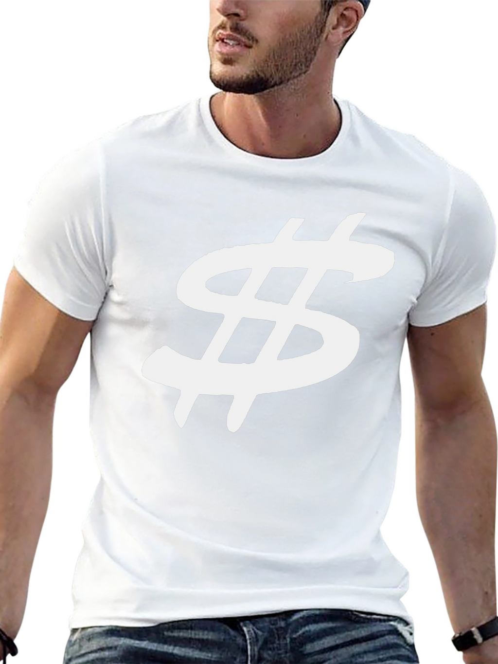 Black T-Shirt with White Dollar Sign