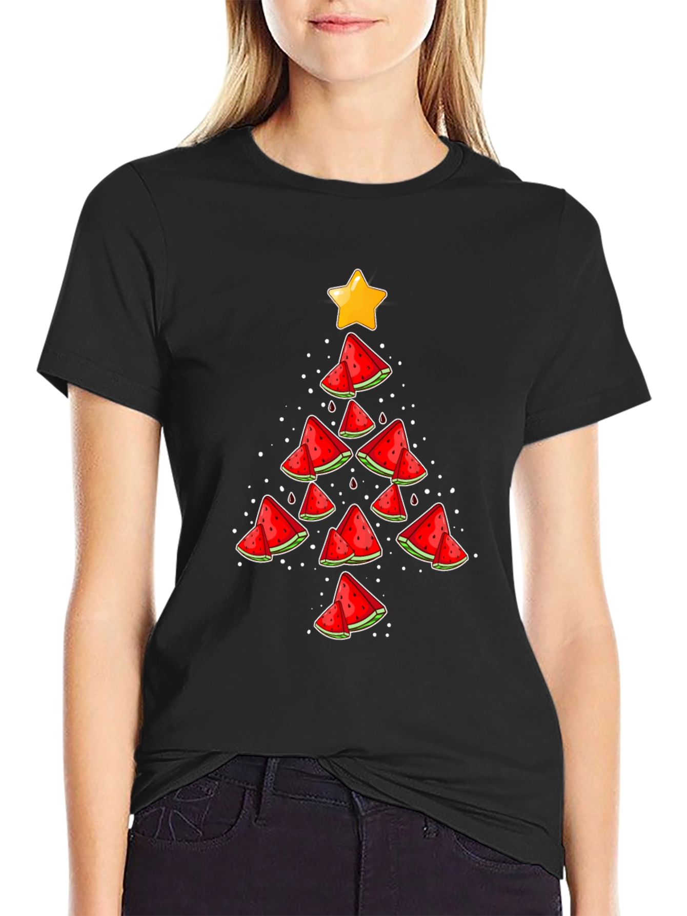 Festive Watermelon Christmas Tree Graphic Tee