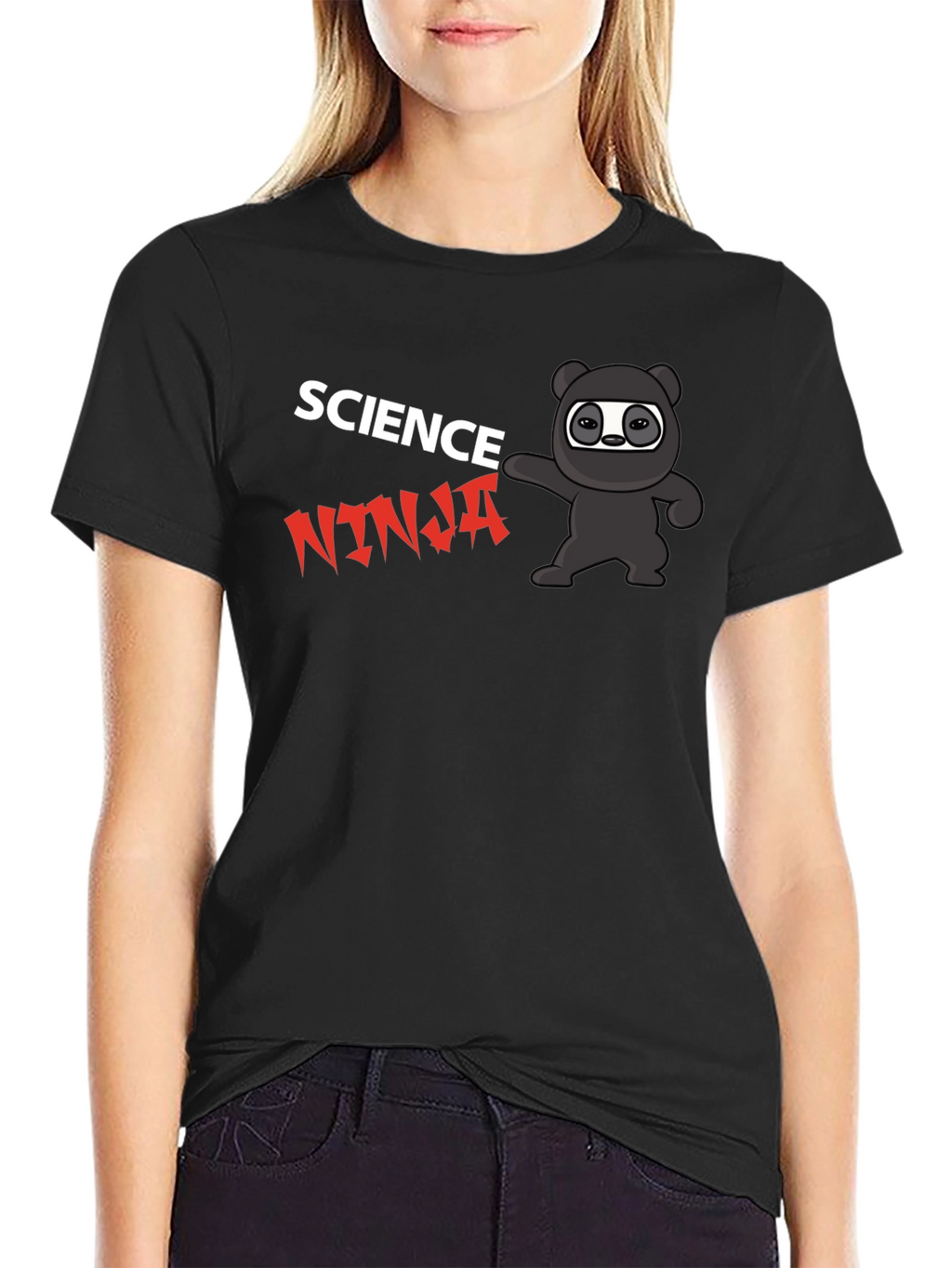 Science Ninja Black T-Shirt Cartoon Design
