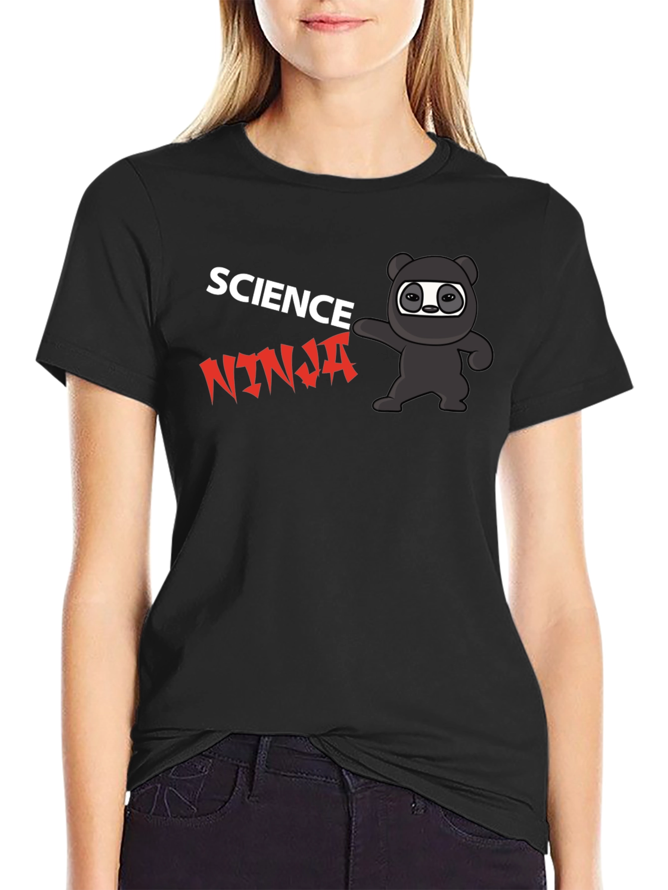 Science Ninja Black T-Shirt Cartoon Design