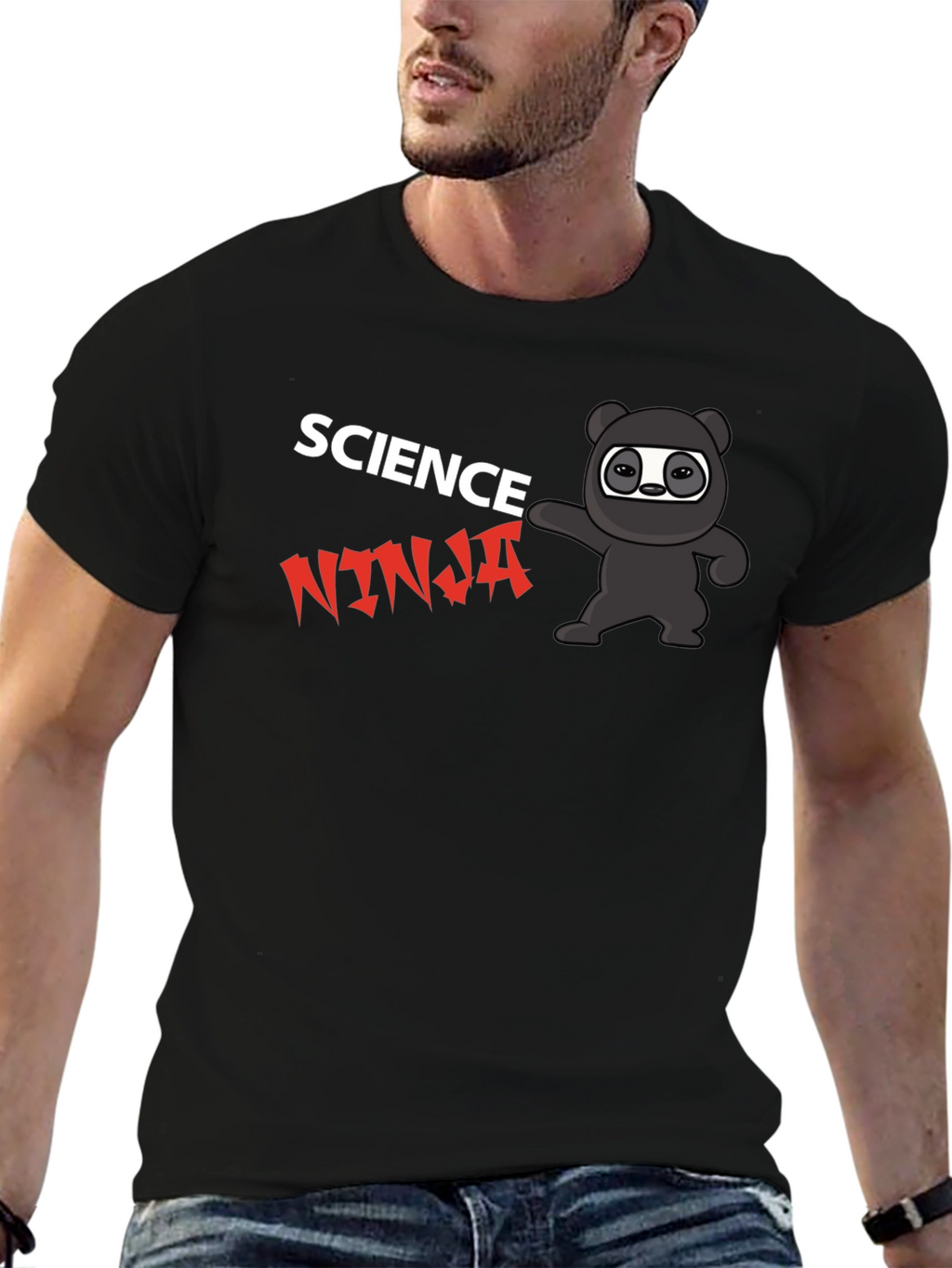 Science Ninja Black T-Shirt Cartoon Design