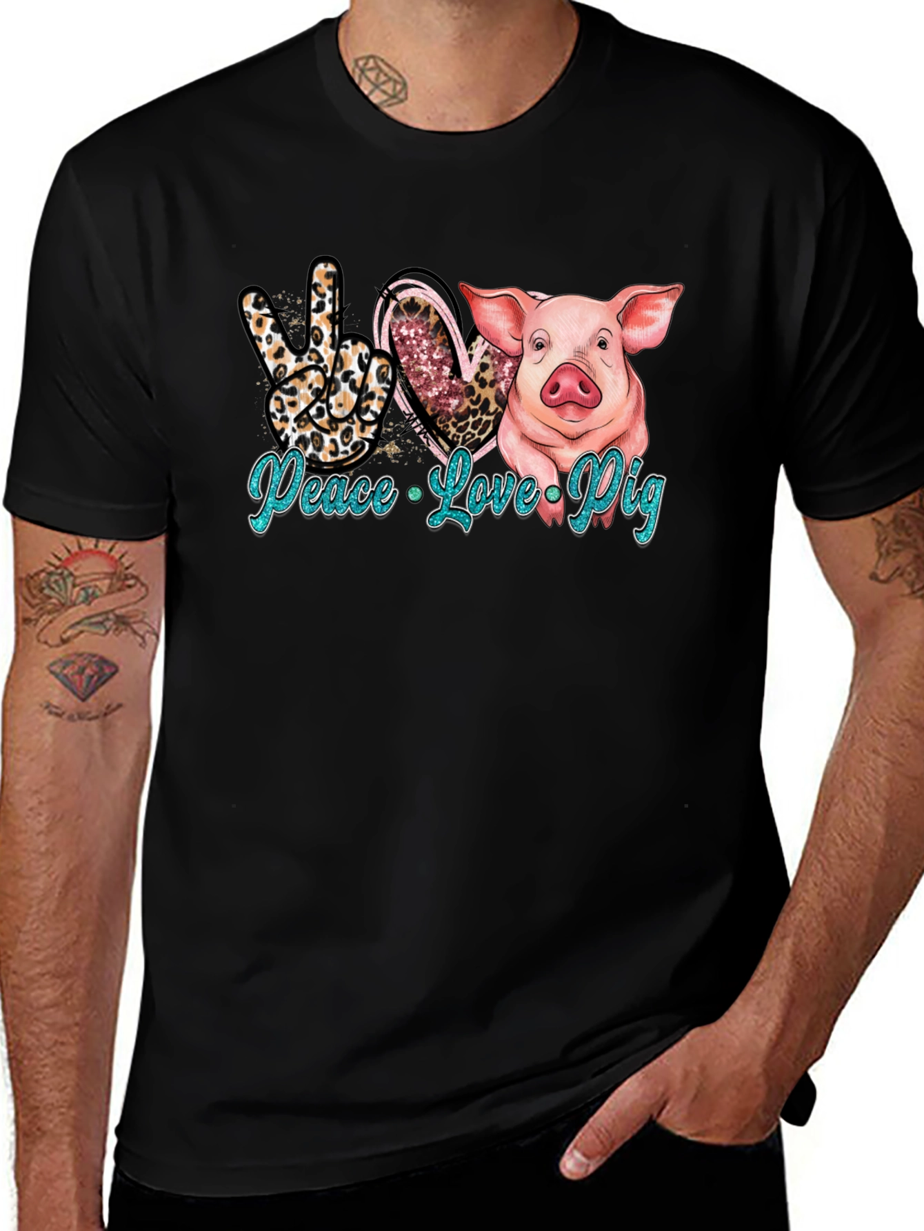 Peace Love Pig Black T-Shirt