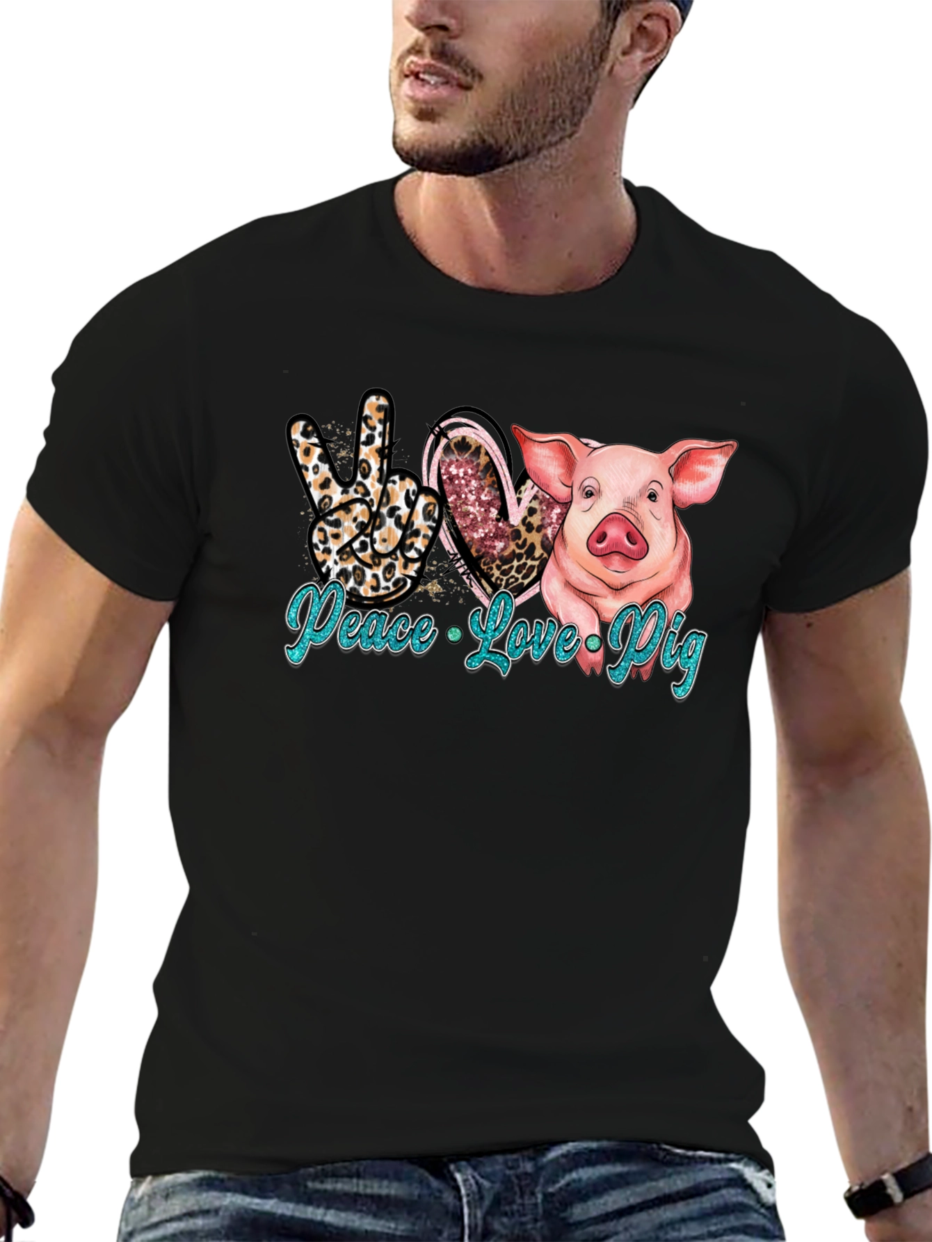 Peace Love Pig Black T-Shirt