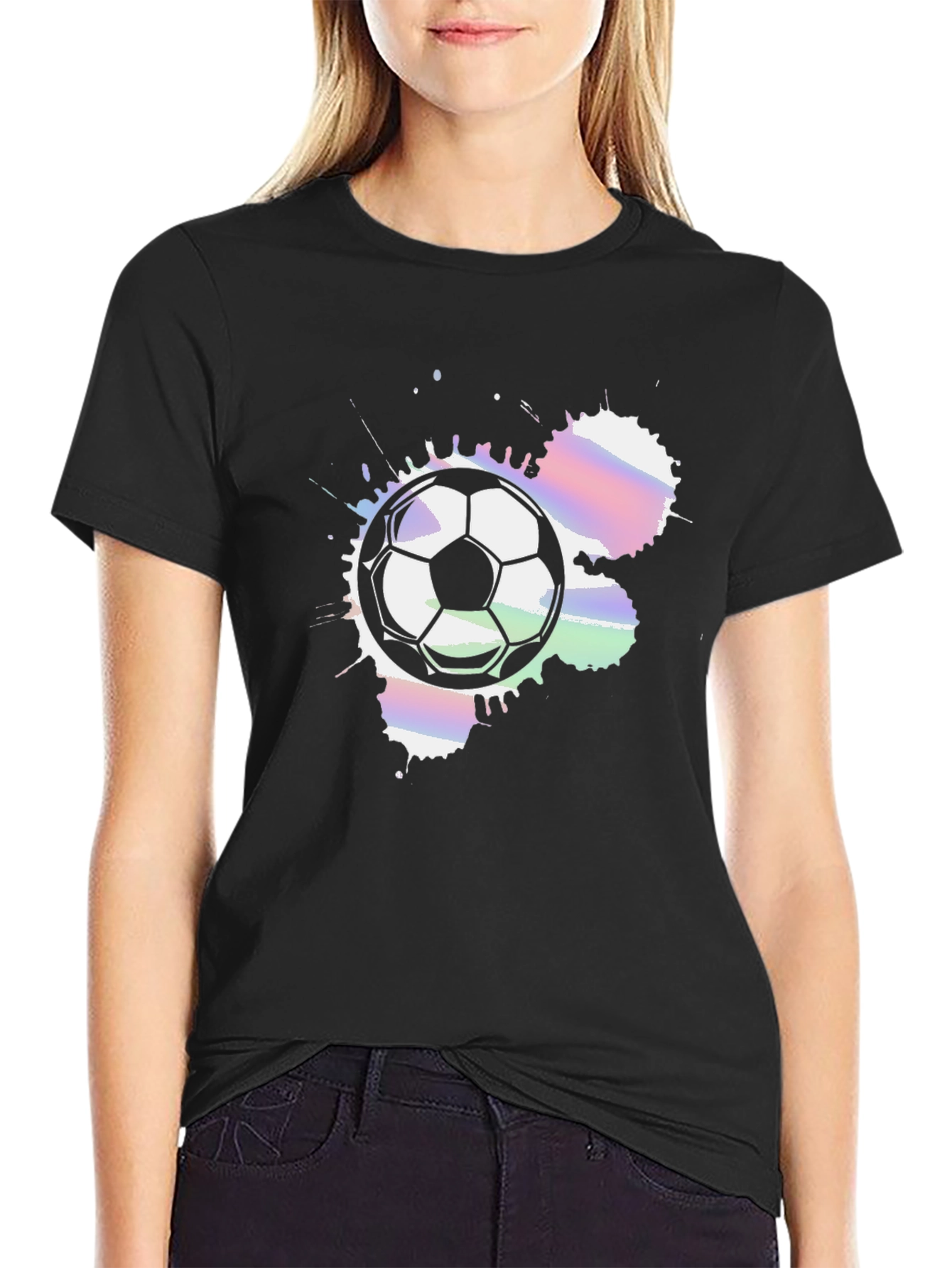 Soccer Ball Splash Graphic Tee - Black Cotton T-Shirt