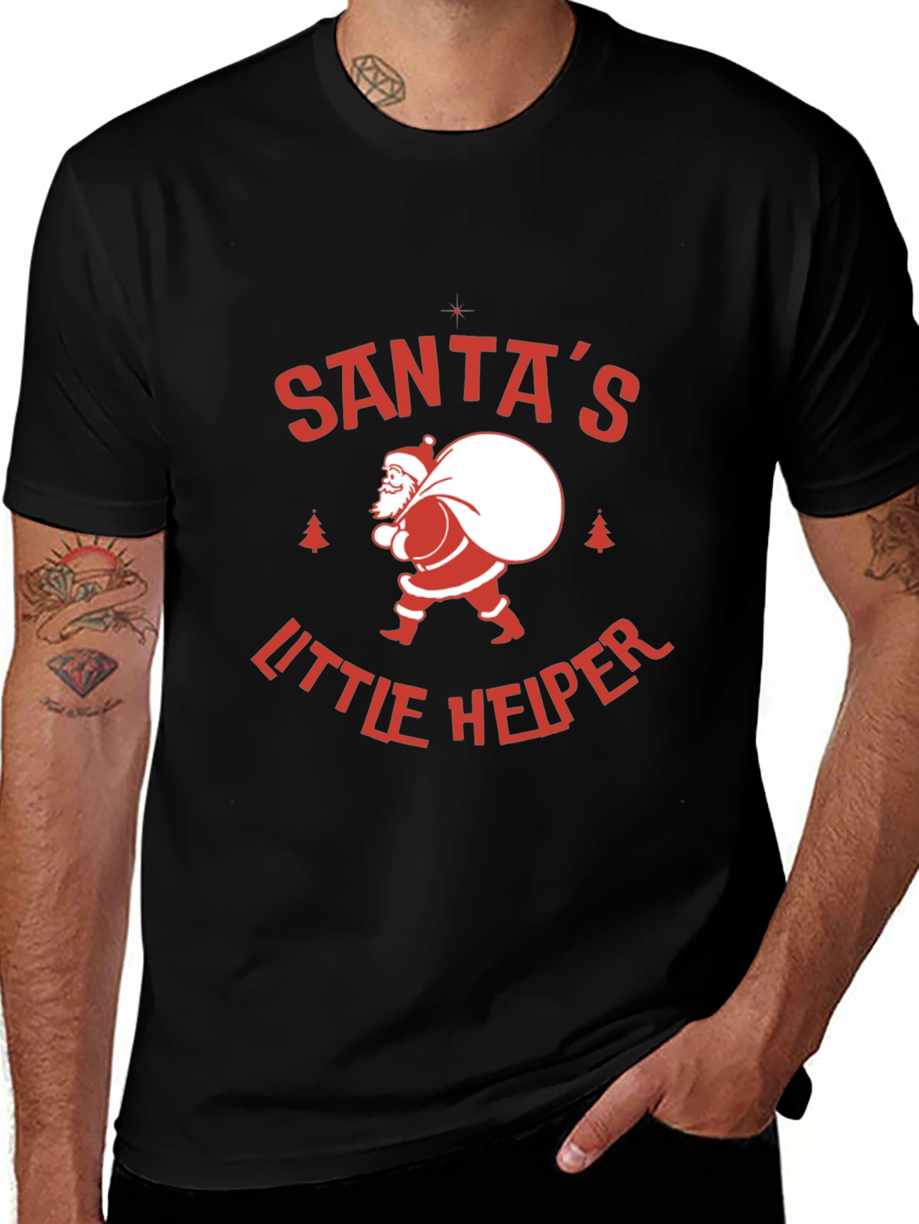 Santas Little Helper Graphic Tee - Holiday Cheer!