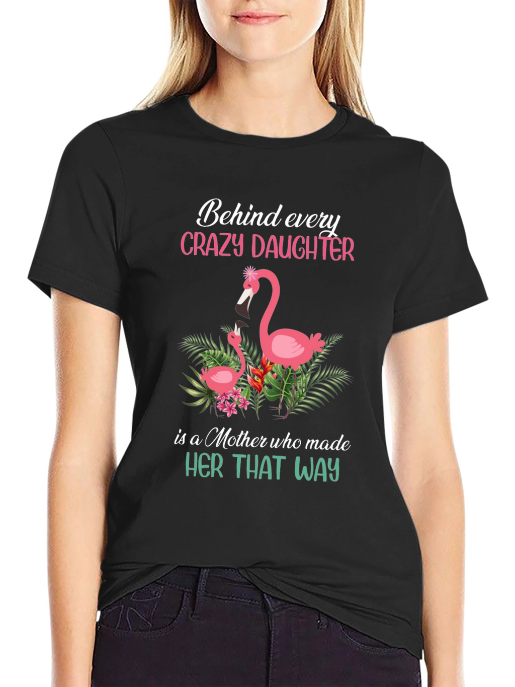 Crazy Daughter Mother Flamingo Graphic T-Shirt