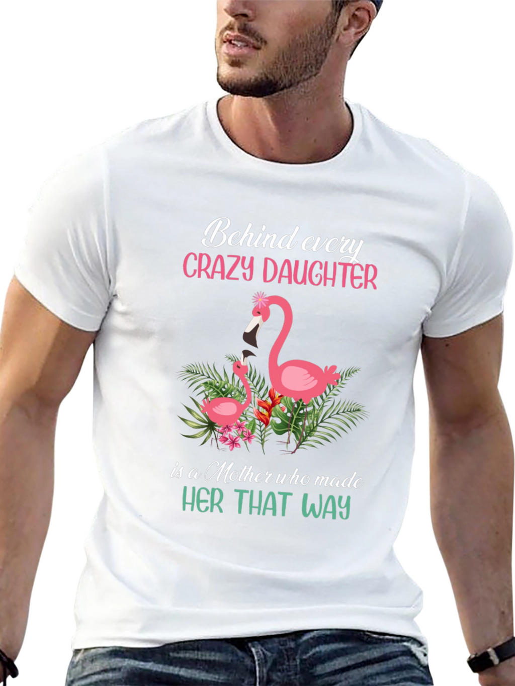 Crazy Daughter Mother Flamingo Graphic T-Shirt