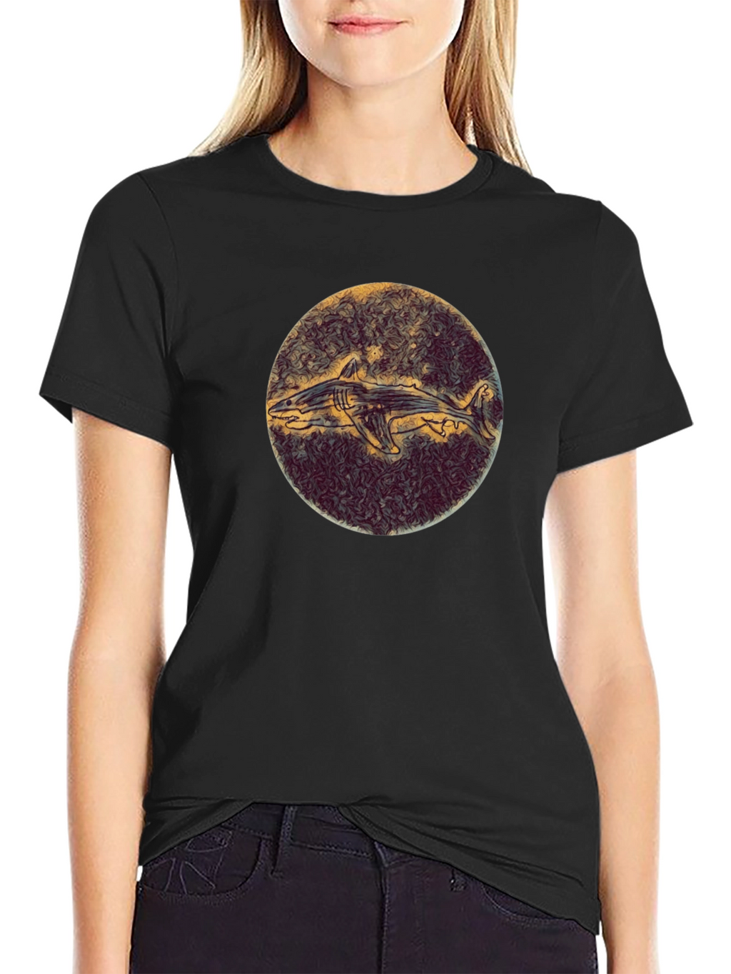 Shark Illustration Black Tee