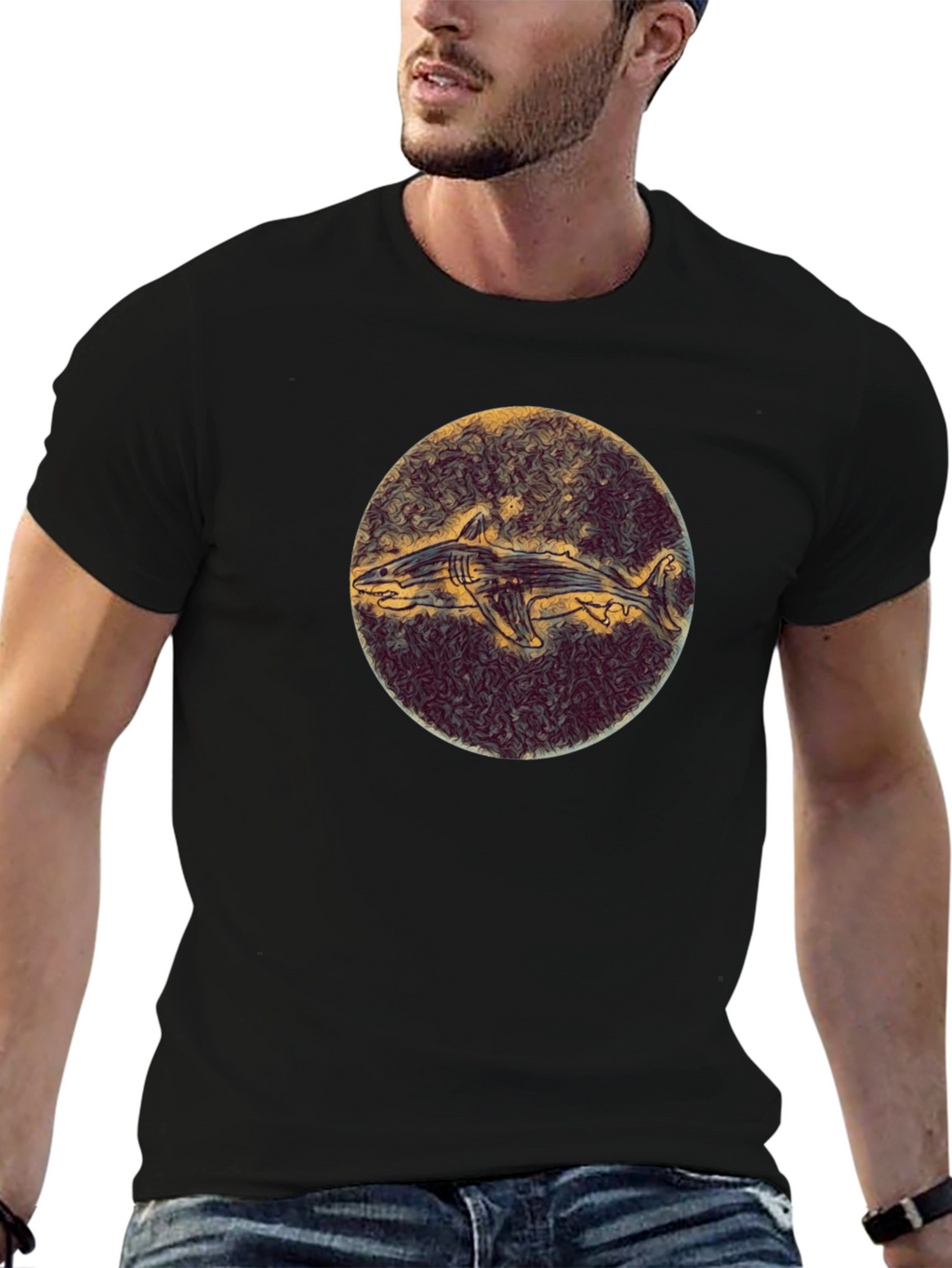 Shark Illustration Black Tee