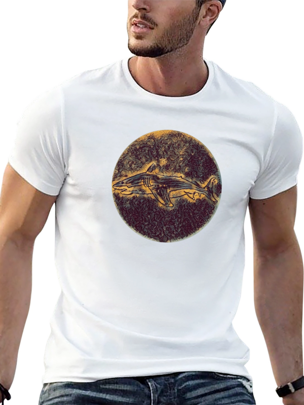 Shark Illustration Black Tee