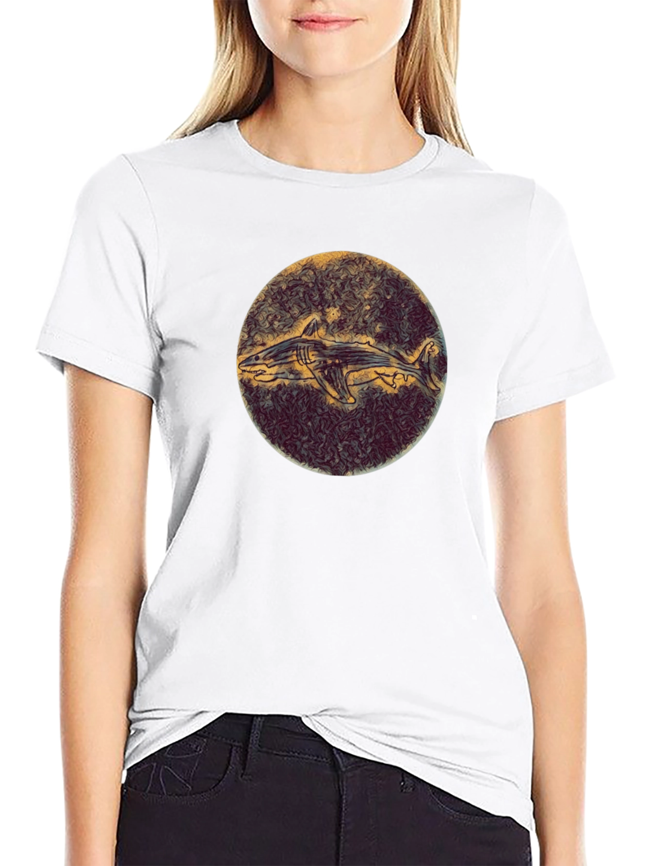 Shark Illustration Black Tee