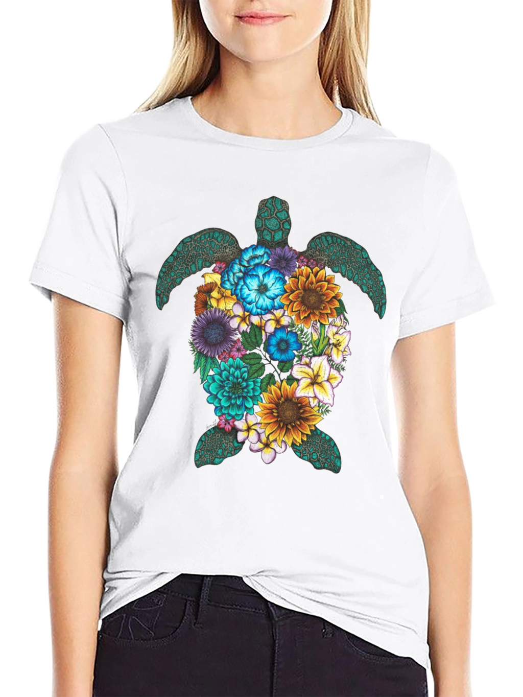 Floral Turtle Graphic Tee - Black