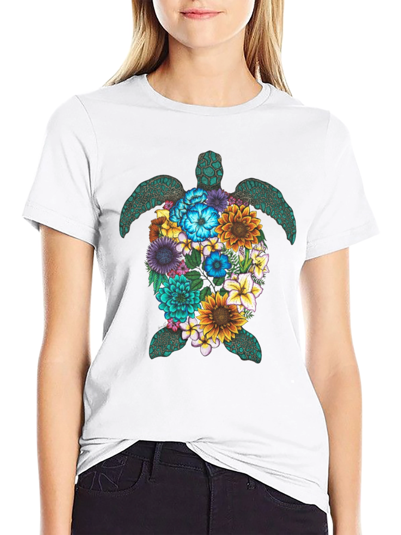 Floral Turtle Graphic Tee - Black