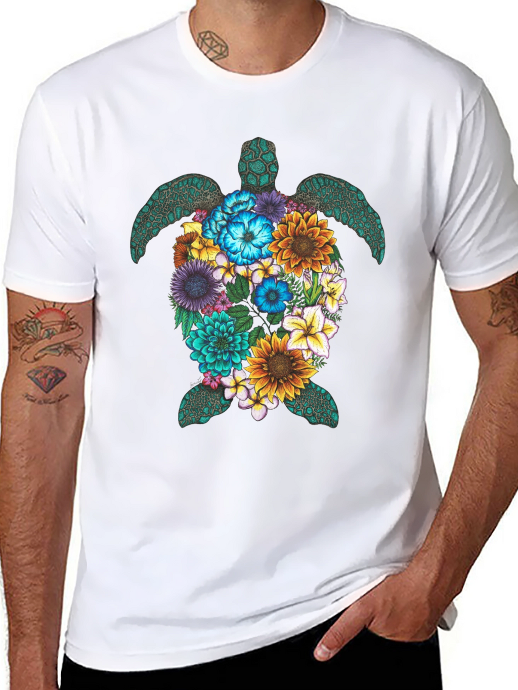 Floral Turtle Graphic Tee - Black