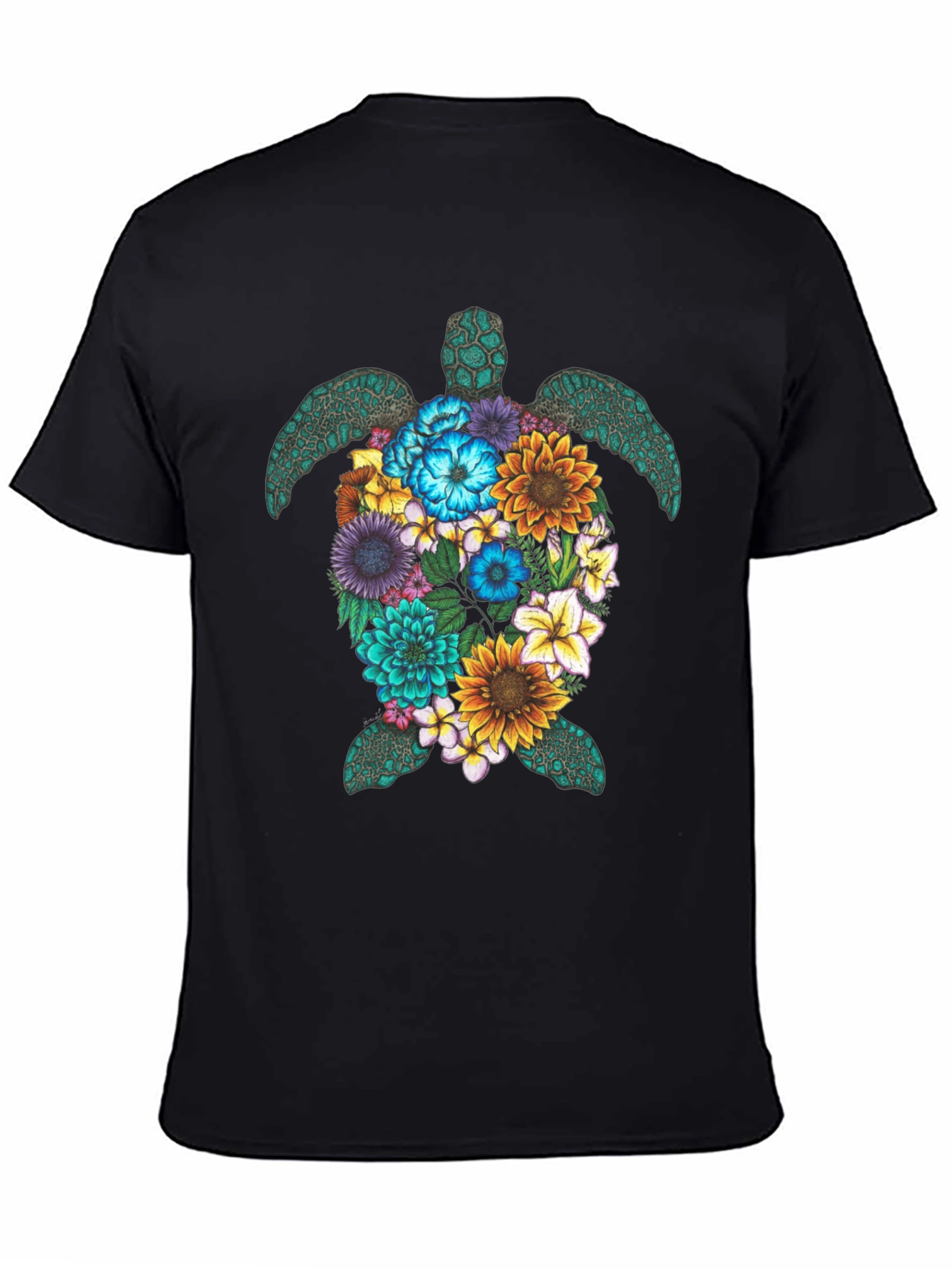 Floral Turtle Graphic Tee - Black