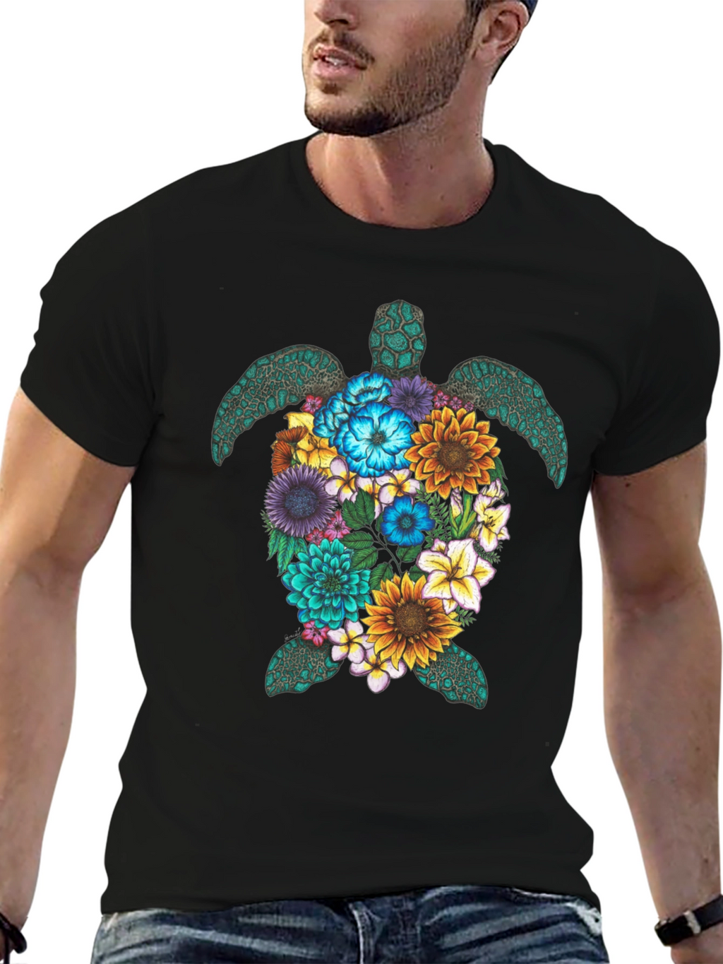 Floral Turtle Graphic Tee - Black