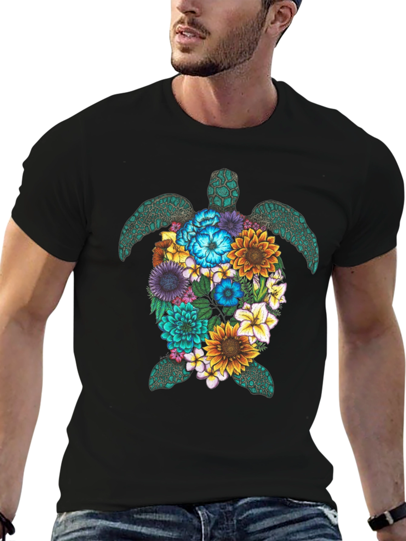 Floral Turtle Graphic Tee - Black