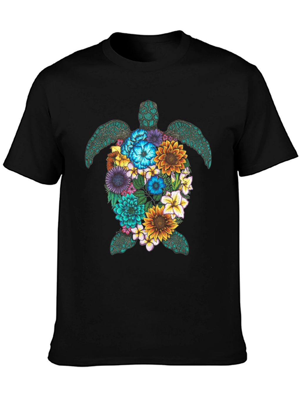 Floral Turtle Graphic Tee - Black