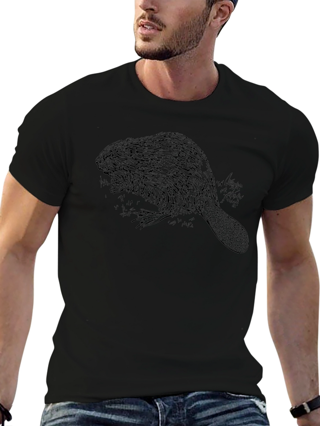 Beaver Graphic Print Black T-Shirt