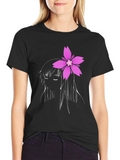 Black Anime Girl Flower Graphic Tee