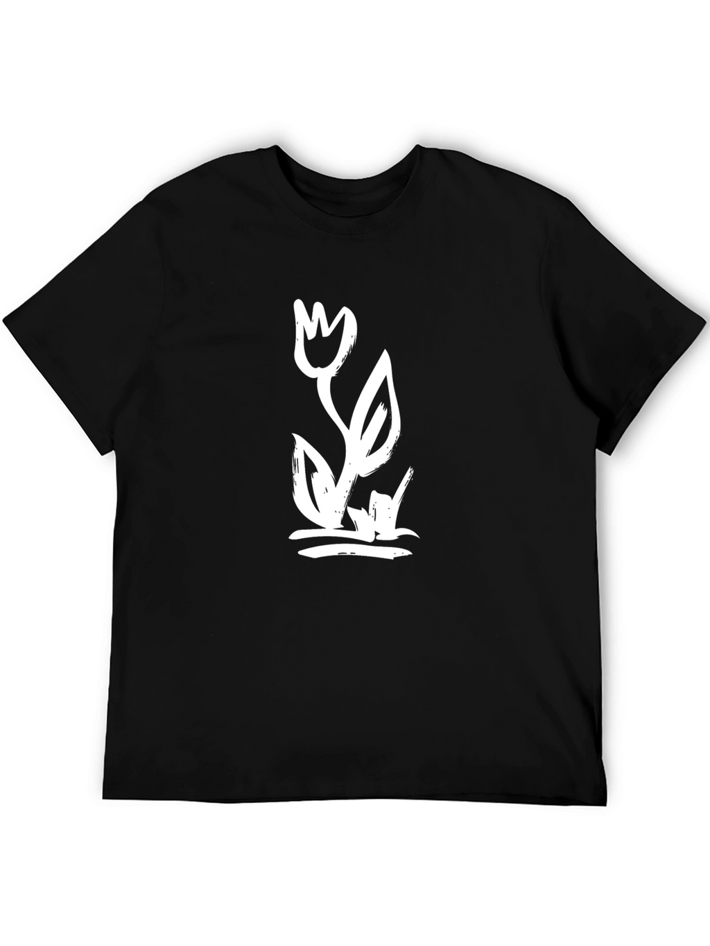 Black Graphic Tee with Artistic Flower Print
