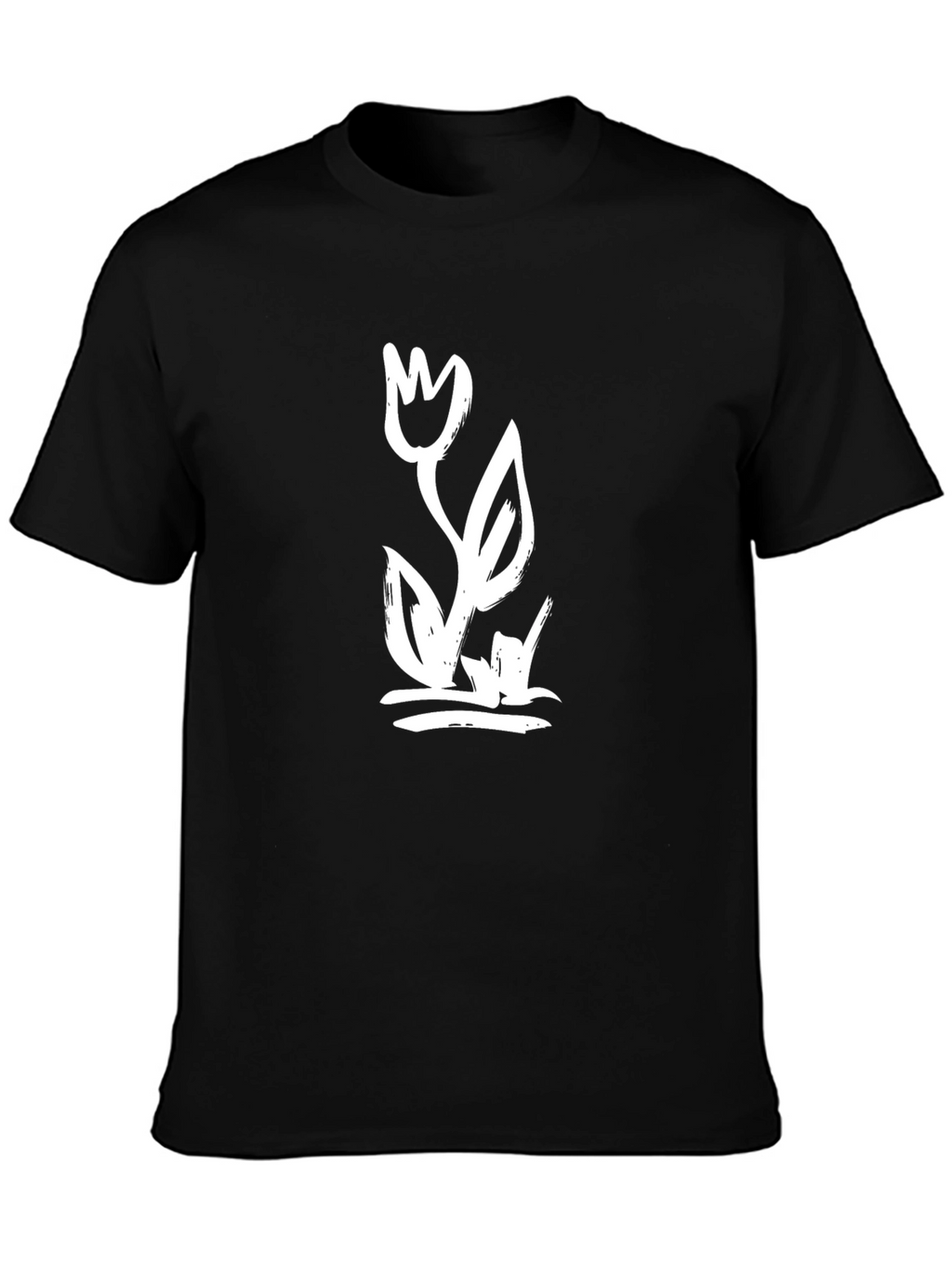 Black Graphic Tee with Artistic Flower Print
