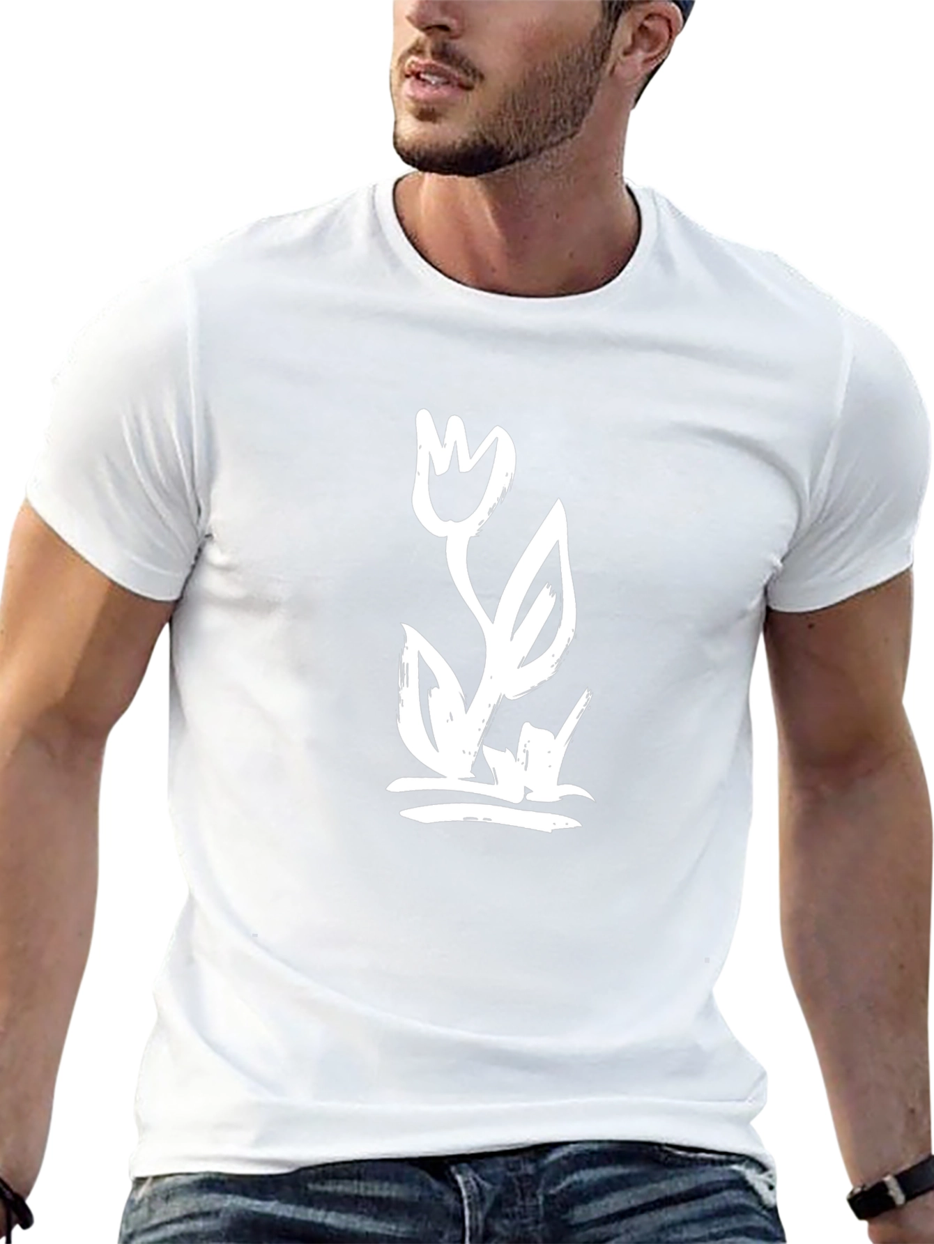 Black Graphic Tee with Artistic Flower Print