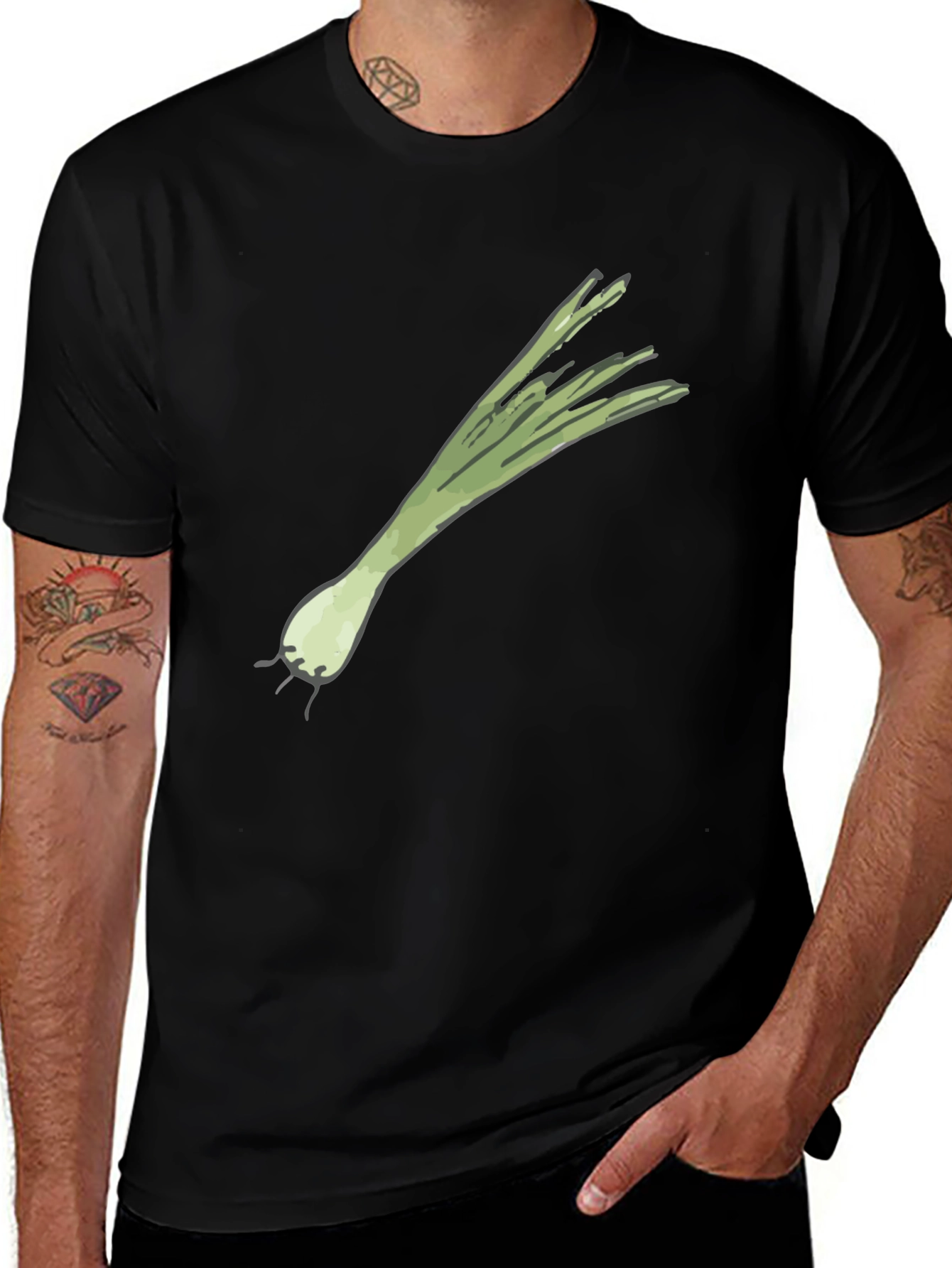 Leek Graphic Tee - Black Cotton Casual T-Shirt