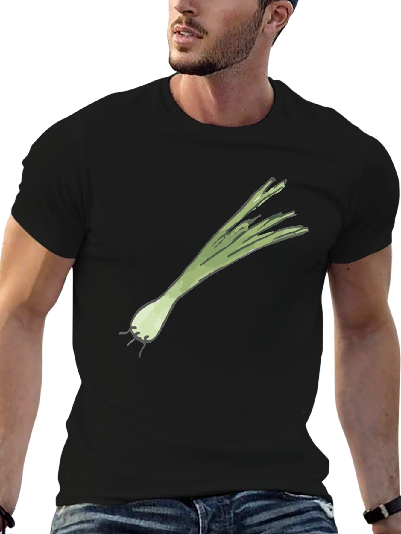 Leek Graphic Tee - Black Cotton Casual T-Shirt