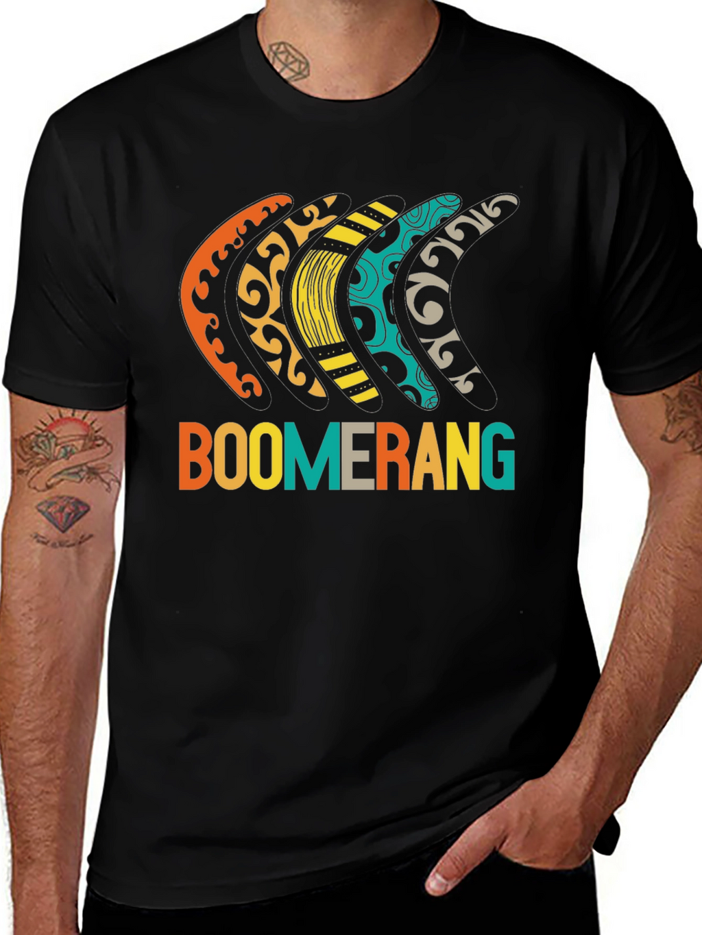 Boomerang Patterned Graphic Tee - Black