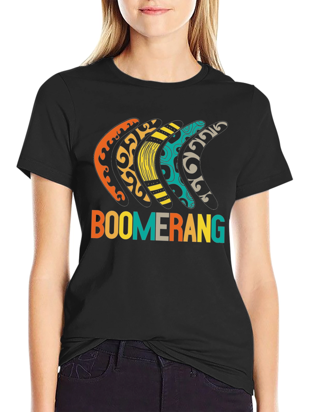 Boomerang Patterned Graphic Tee - Black