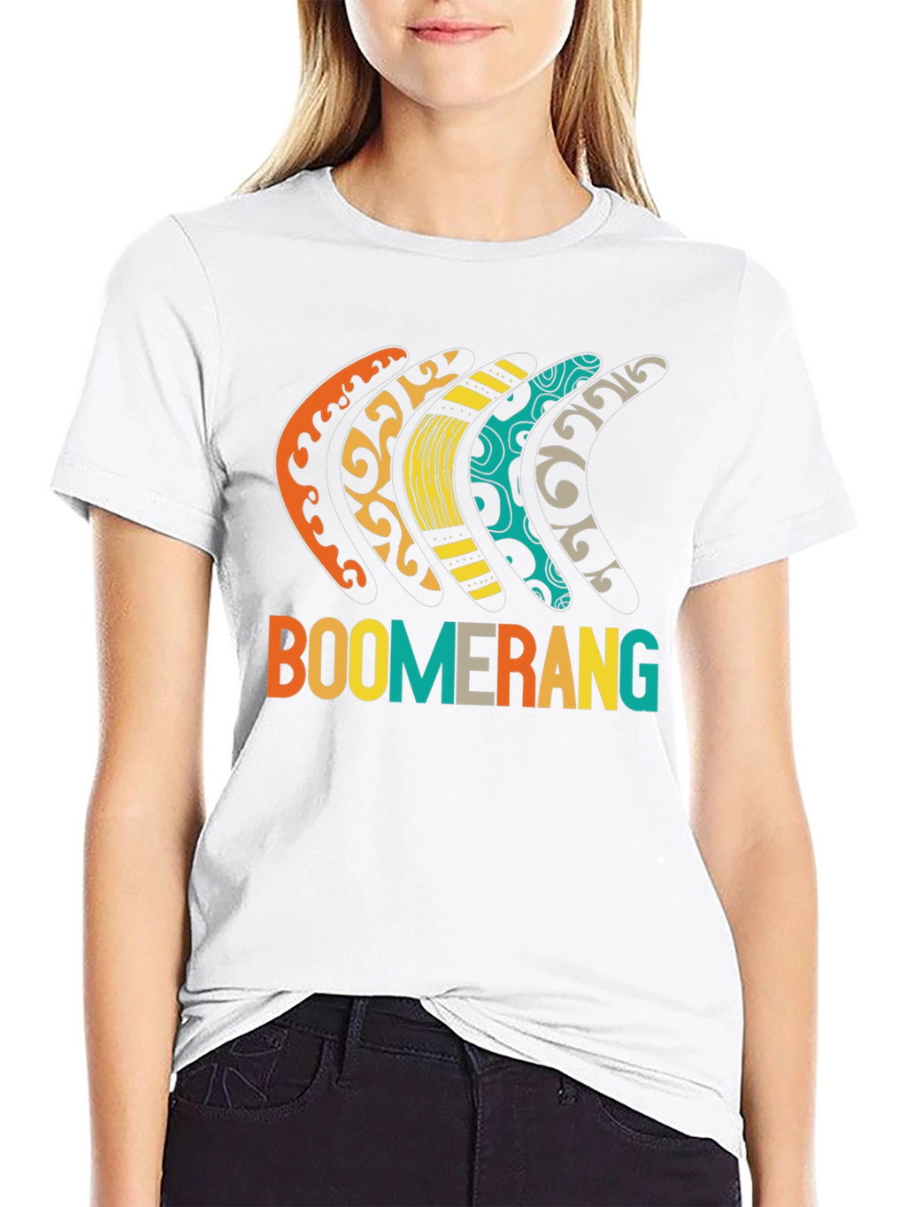 Boomerang Patterned Graphic Tee - Black