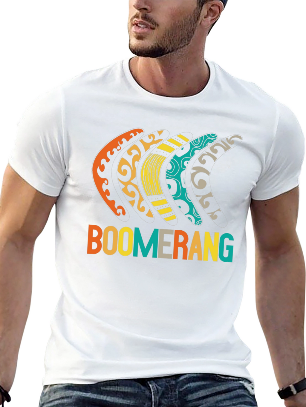 Boomerang Patterned Graphic Tee - Black