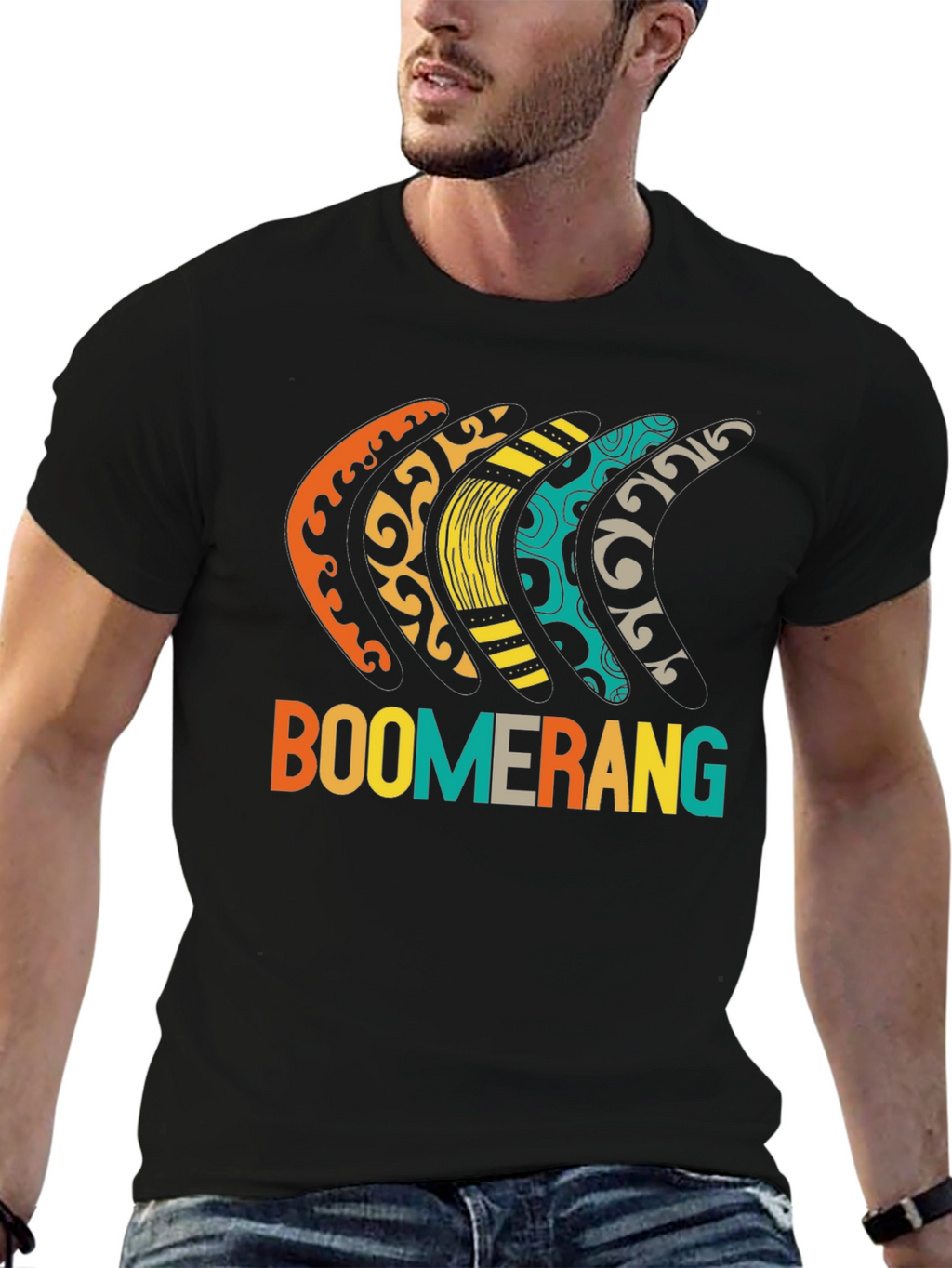 Boomerang Patterned Graphic Tee - Black