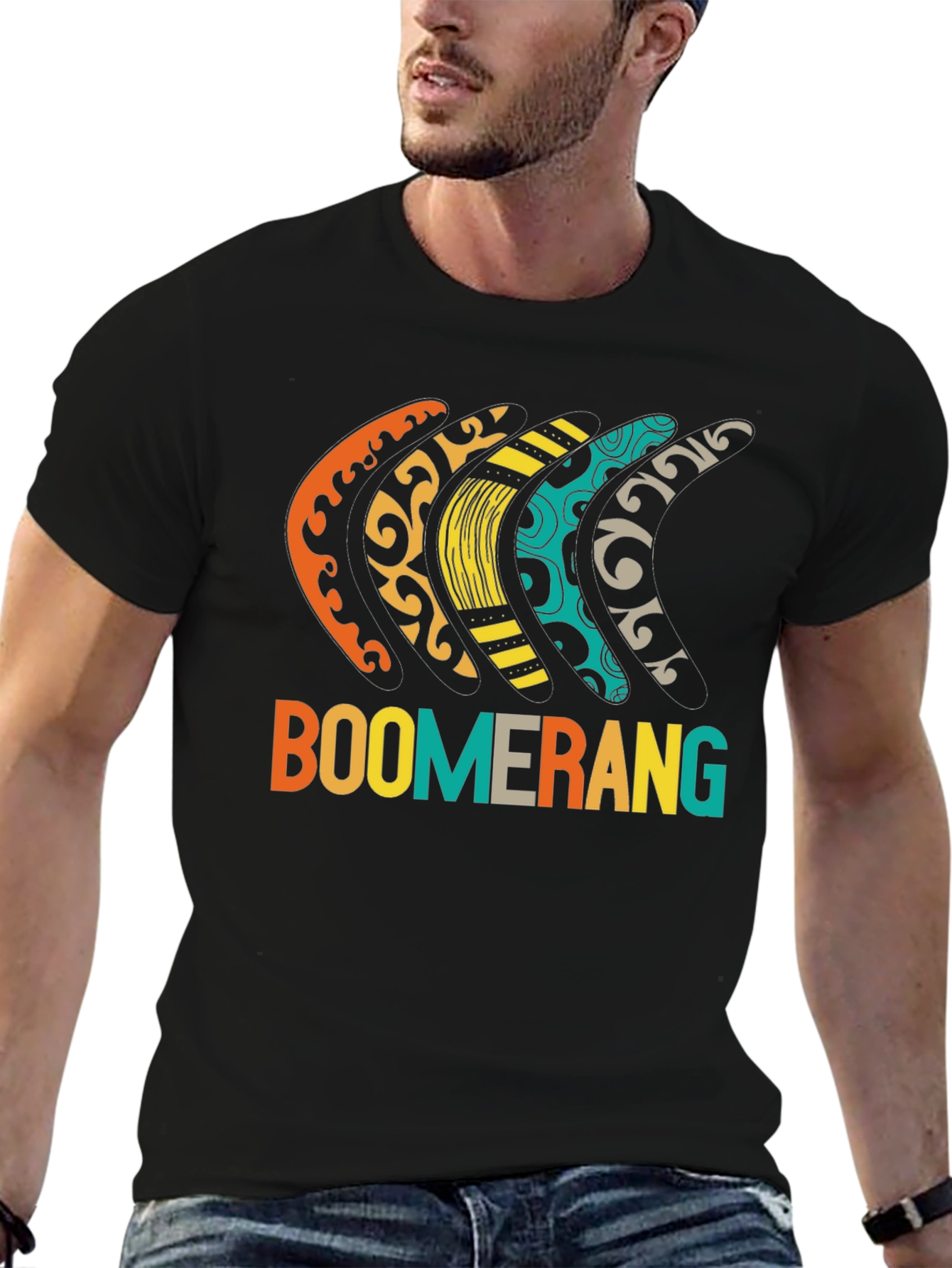 Boomerang Patterned Graphic Tee - Black