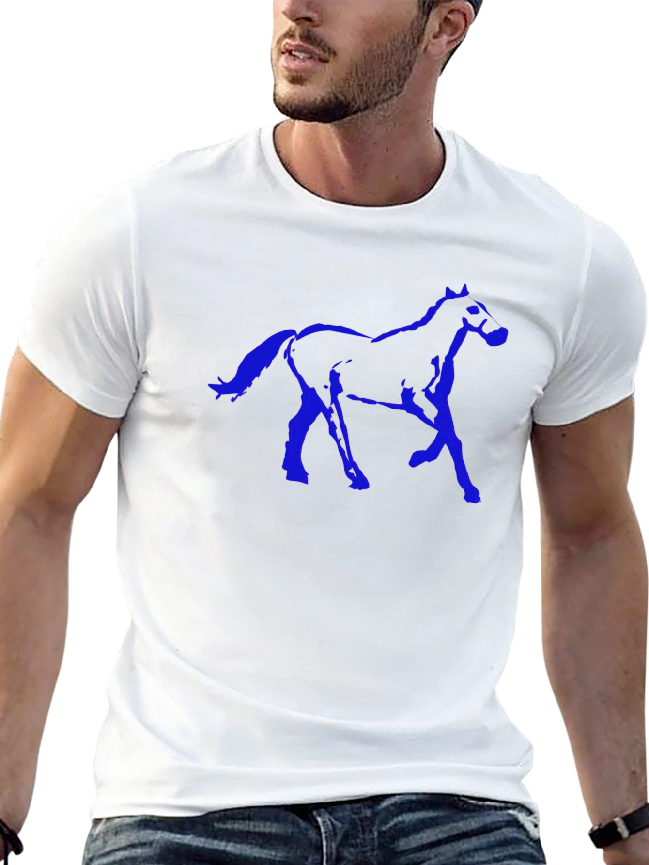 Black T-Shirt with Blue Horse Graphic
