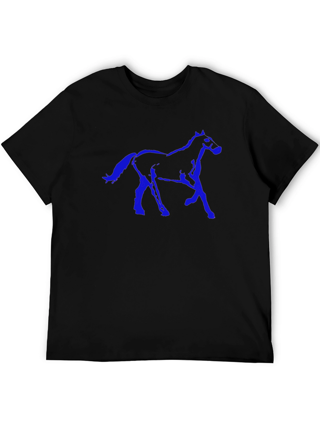 Black T-Shirt with Blue Horse Graphic