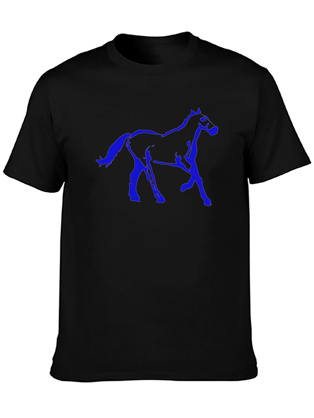 Black T-Shirt with Blue Horse Graphic