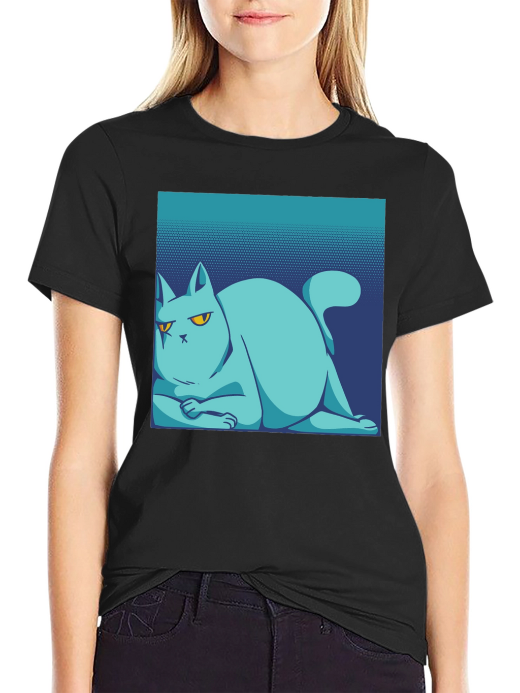 Cool Cat Tee: Black Cotton T-Shirt with Unique Graphic