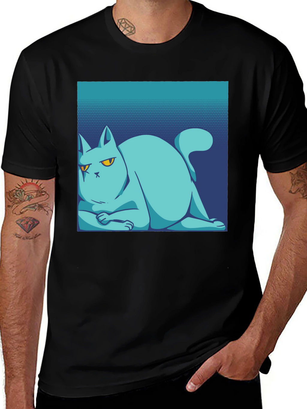 Cool Cat Tee: Black Cotton T-Shirt with Unique Graphic