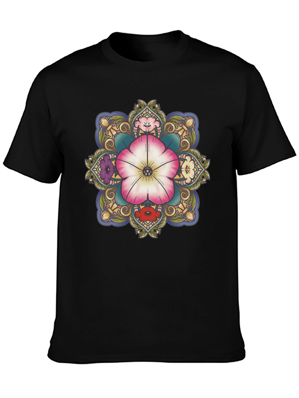 Floral Mandala Graphic T-Shirt - Black
