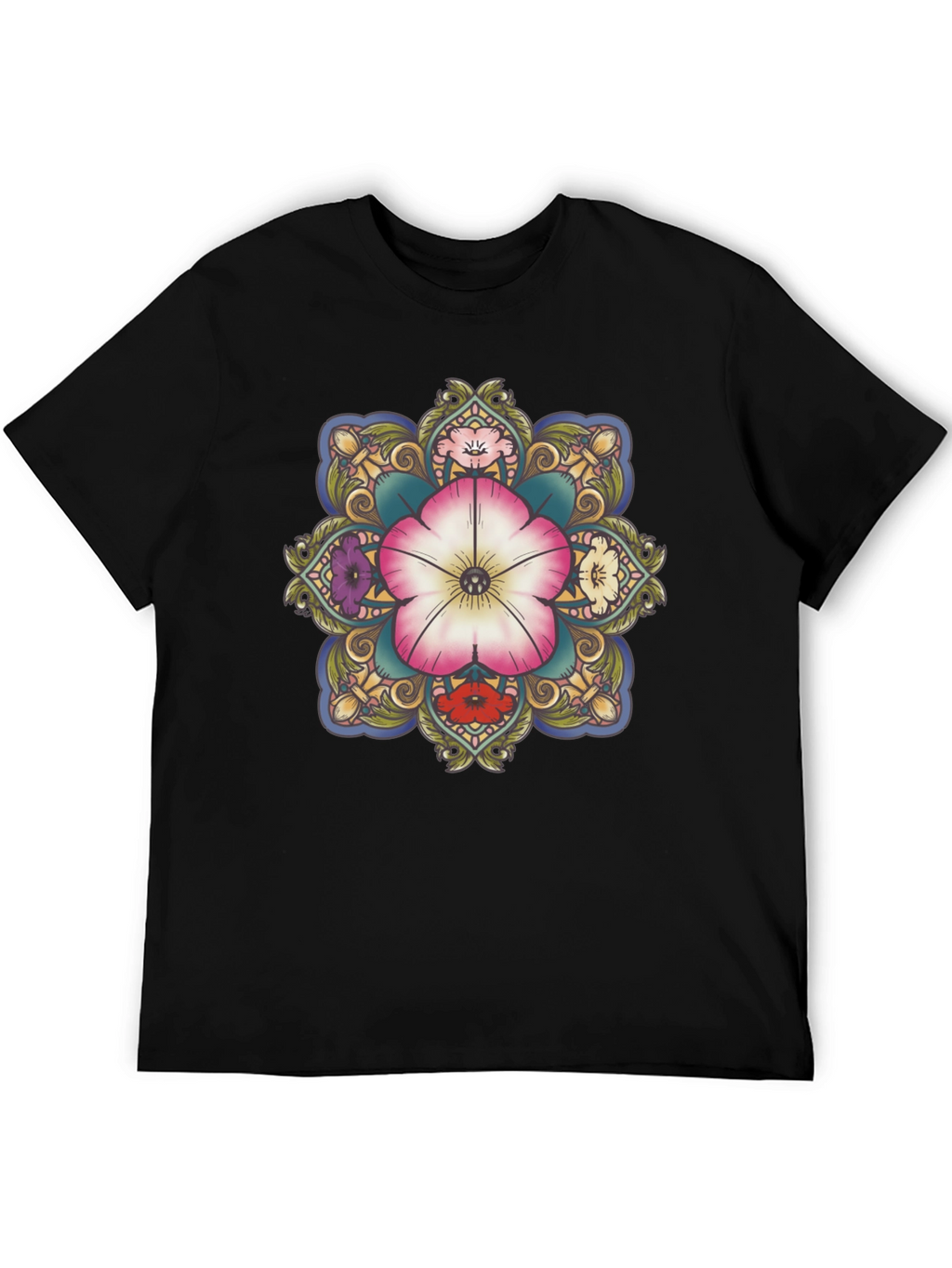 Floral Mandala Graphic T-Shirt - Black