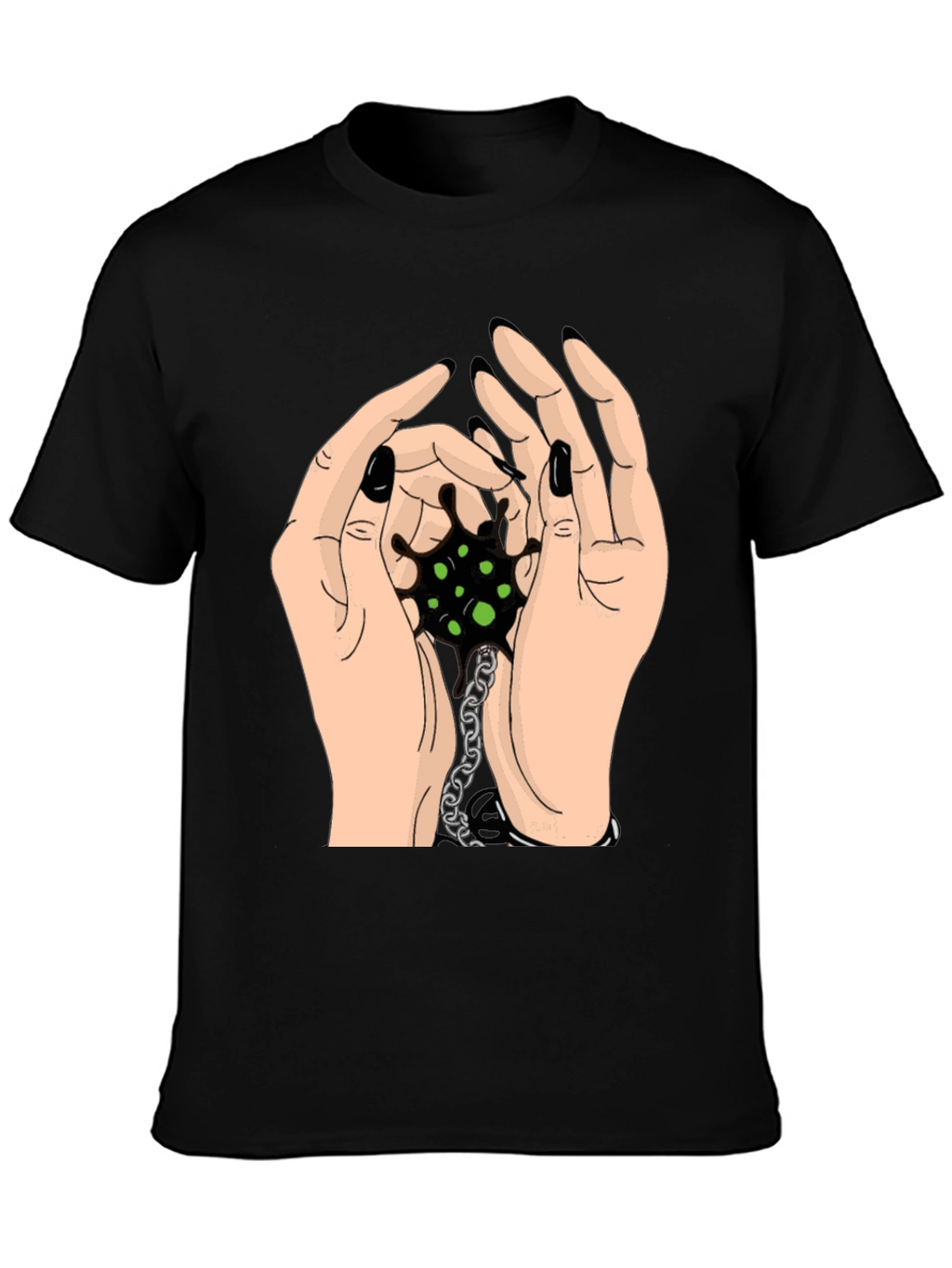 Hands Holding Chain Graphic Tee - Black Cotton