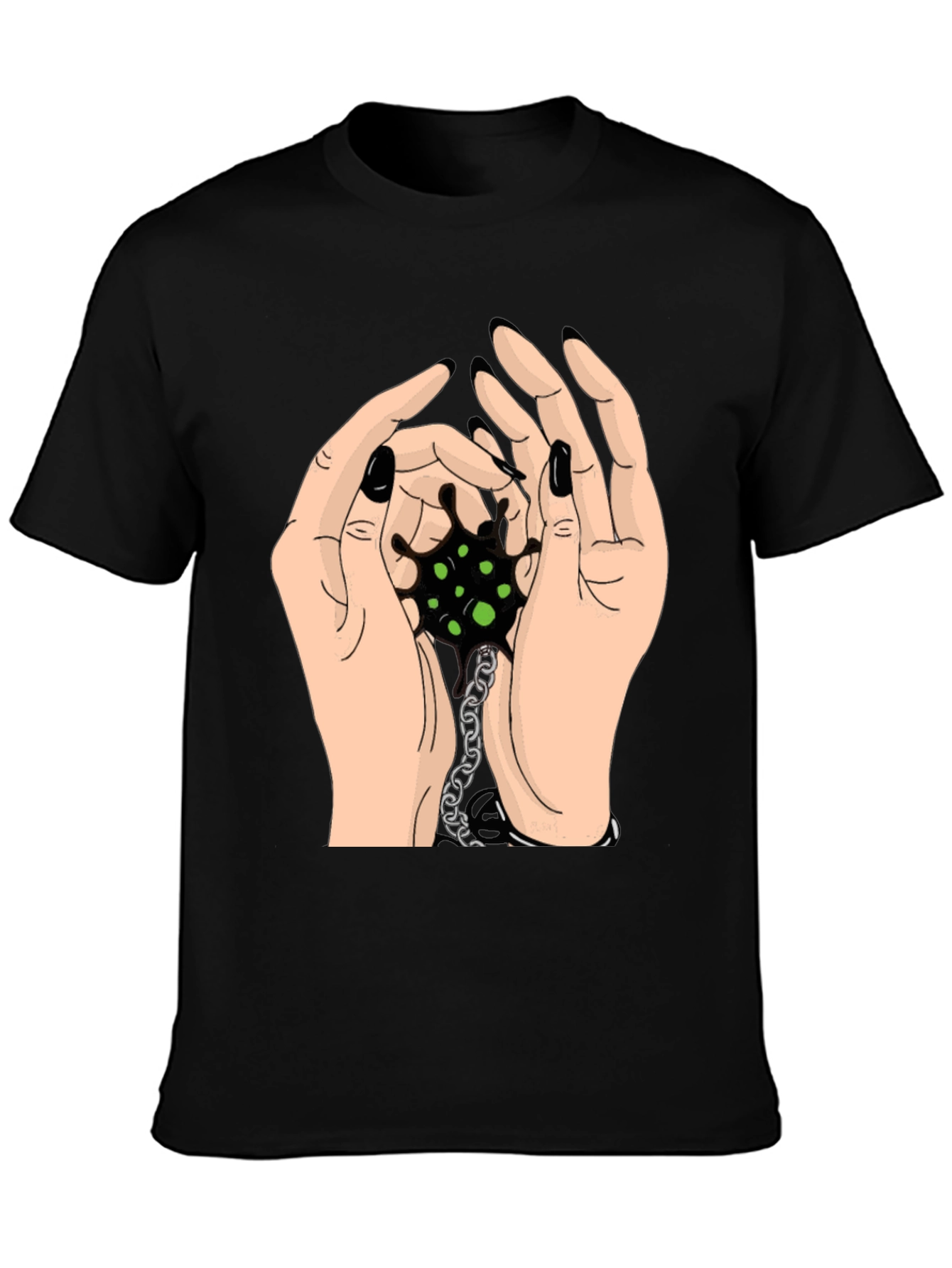 Hands Holding Chain Graphic Tee - Black Cotton