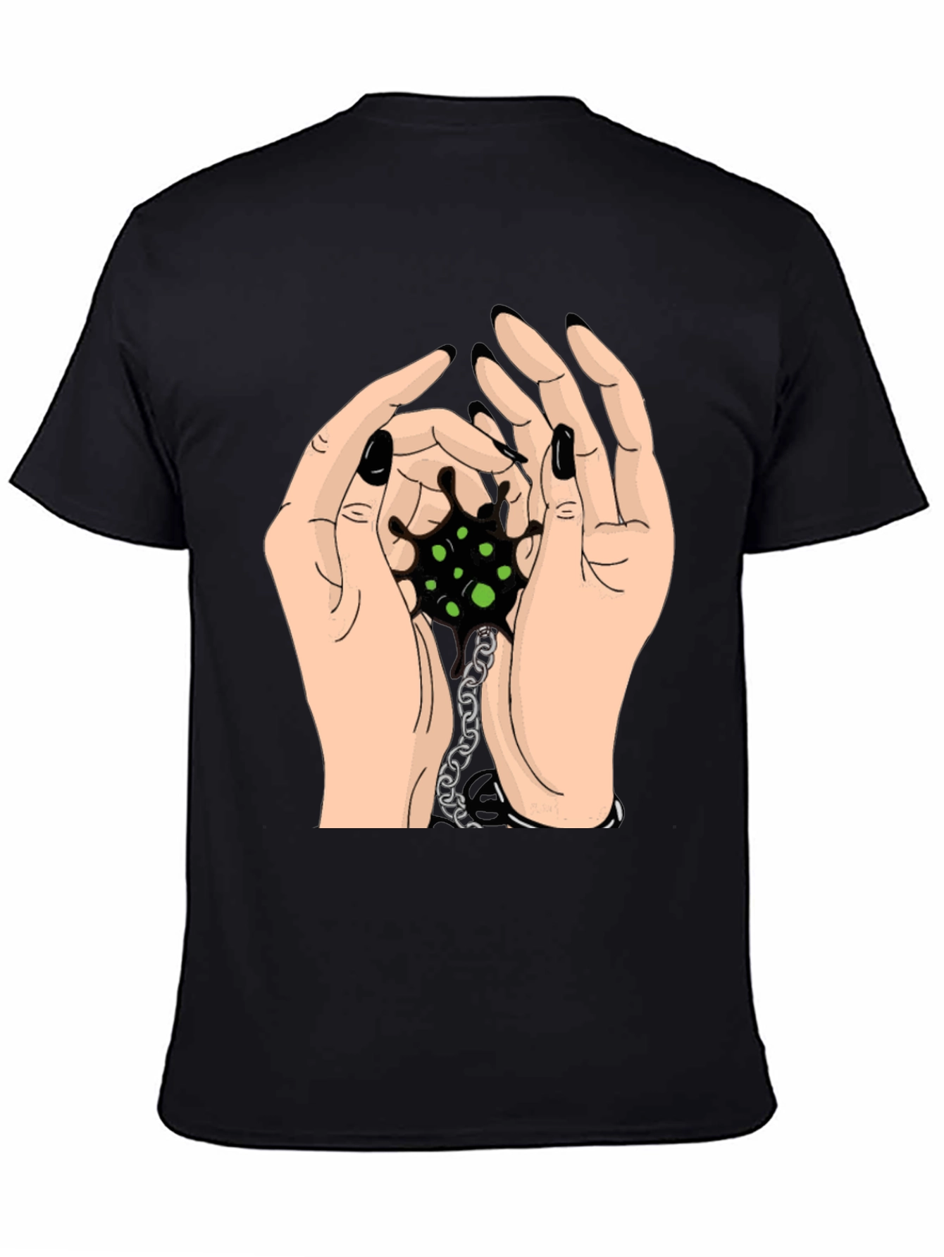 Hands Holding Chain Graphic Tee - Black Cotton
