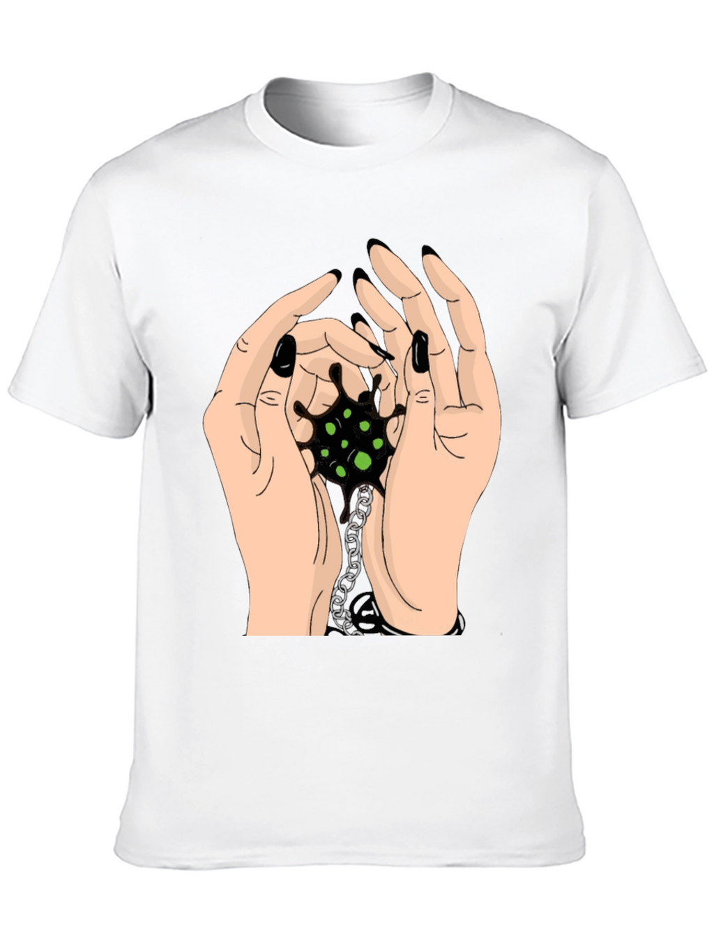 Hands Holding Chain Graphic Tee - Black Cotton