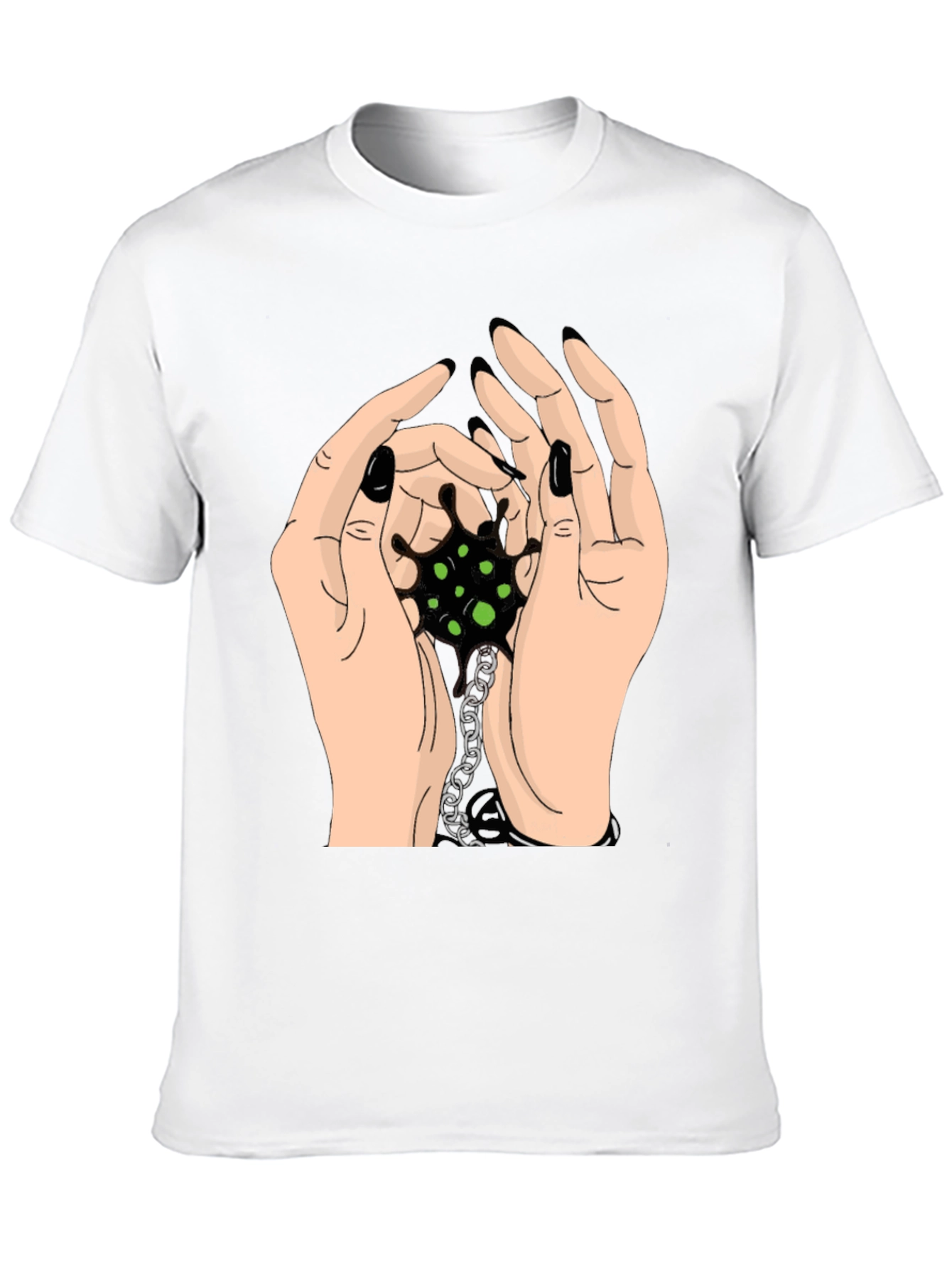 Hands Holding Chain Graphic Tee - Black Cotton
